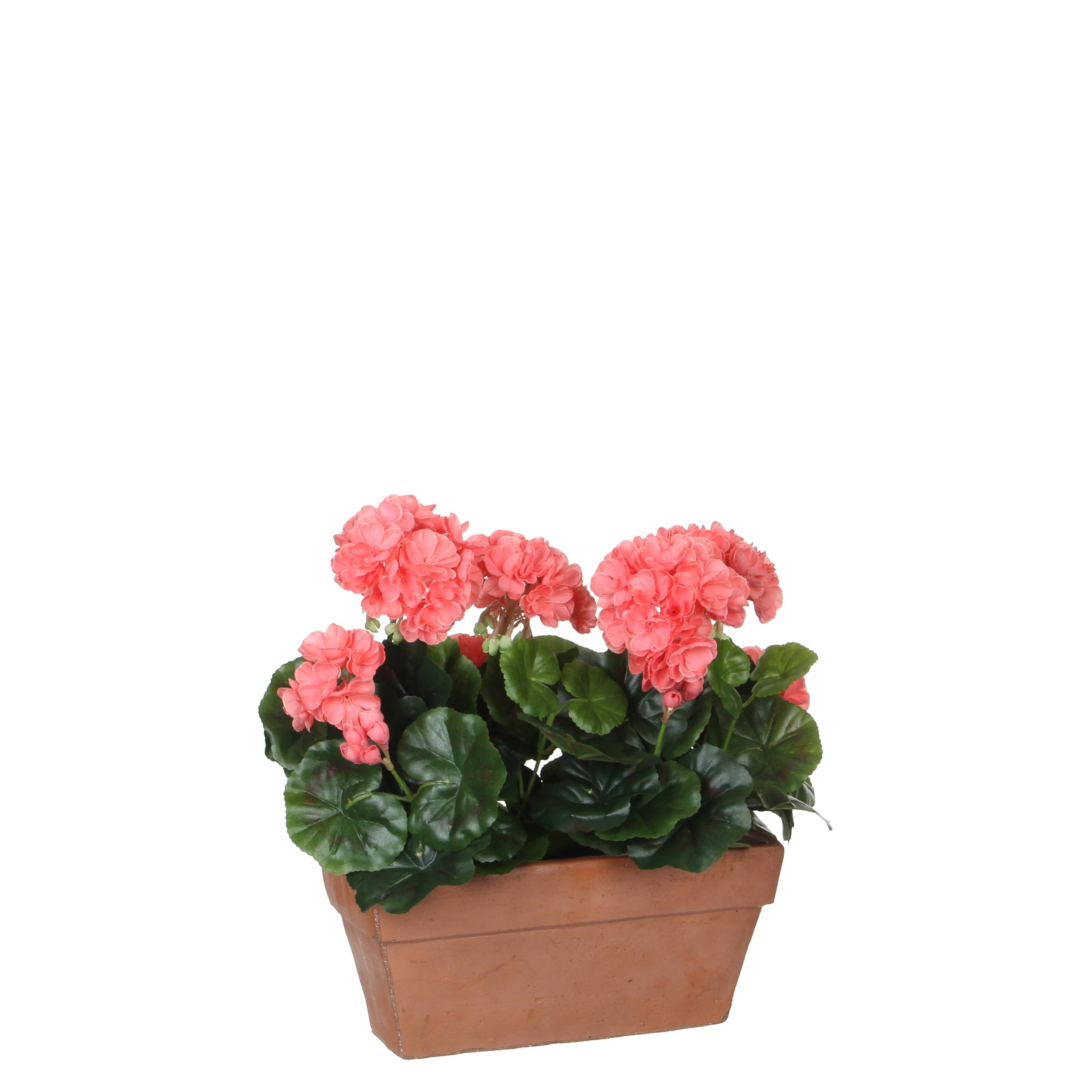 Mica Décoration - Géranium saumon artificiel en jardinière L.29 x l.13 x H.40 cm - Image 1