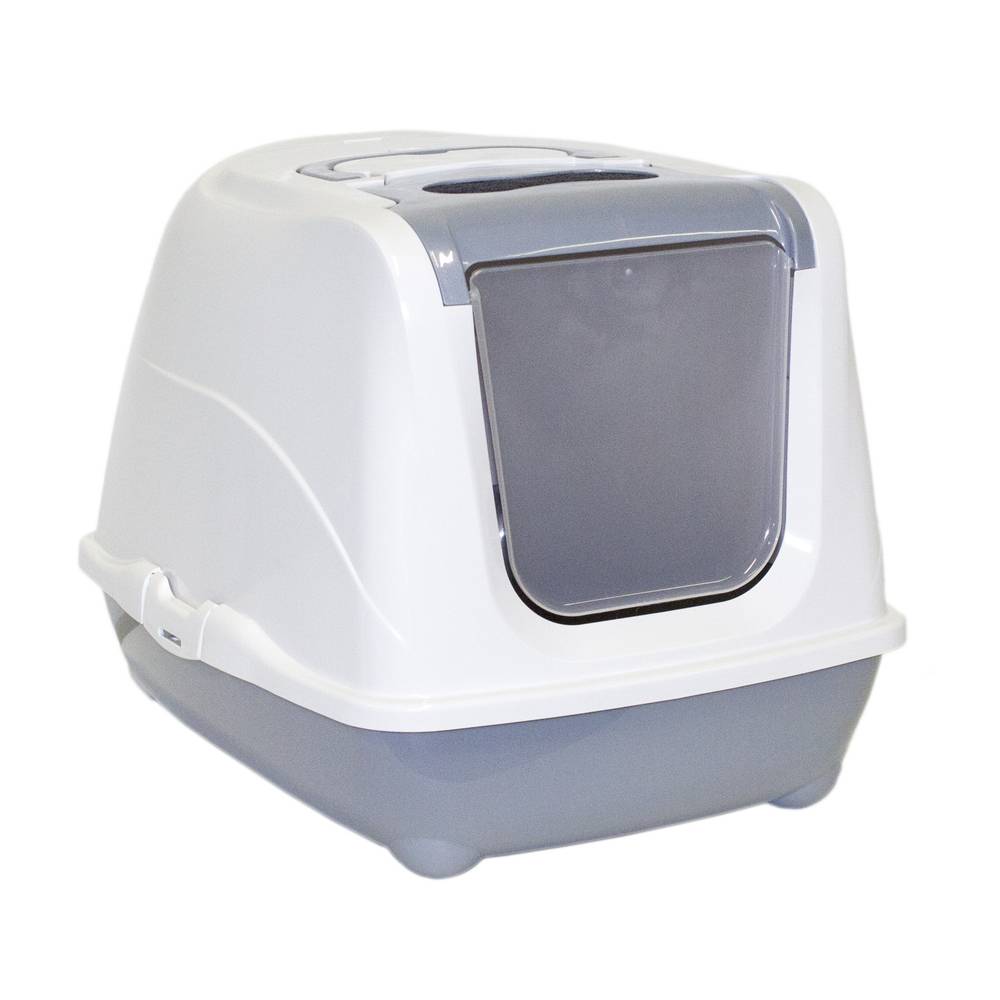 Maison de toilette chat plastique gris et blanc L 57 cm l 45 cm H 42 cm - MODERNA