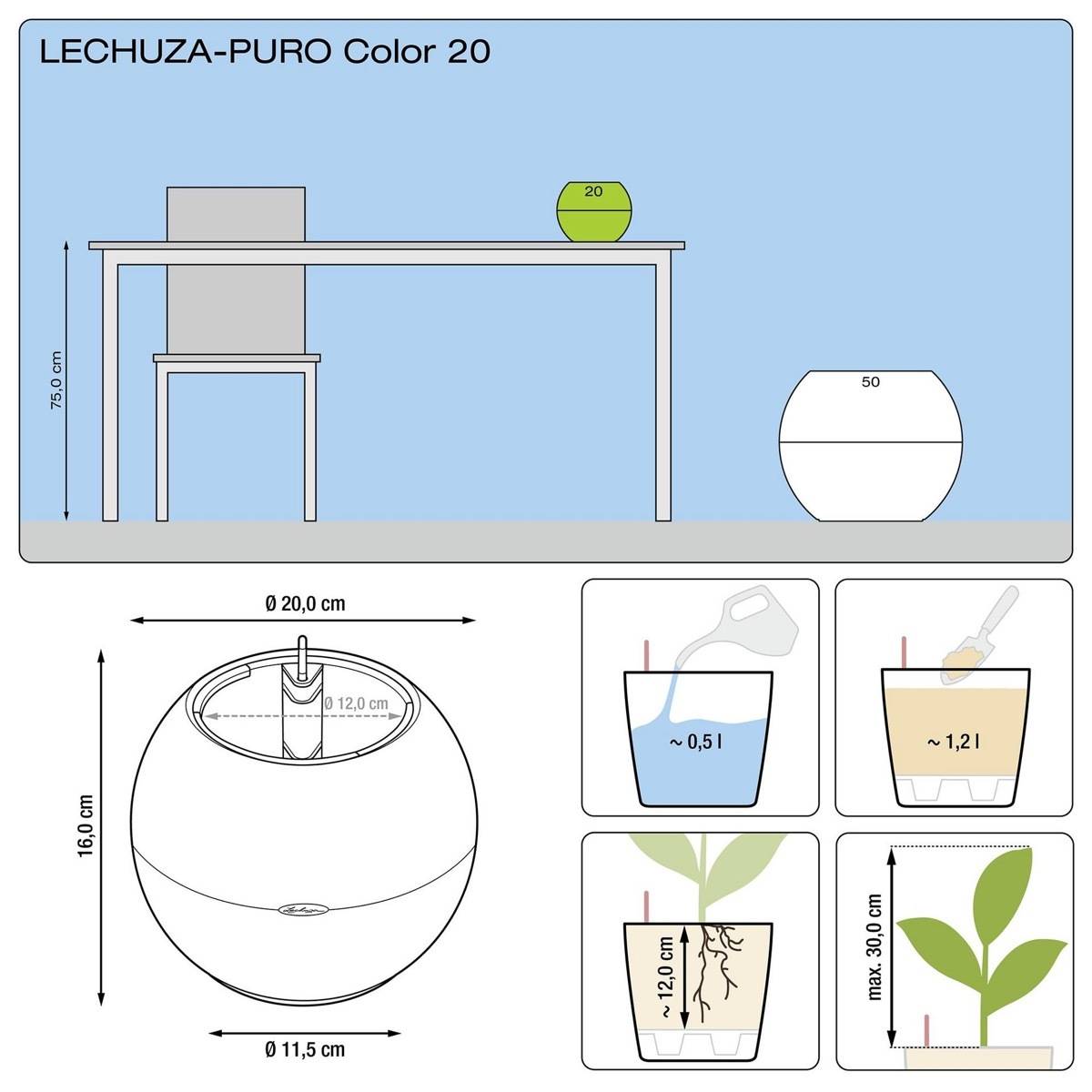 Pot de table PURO Color 20 en plastique gris ardoise Ø20xH.16 cm - Lechuza - Image 5