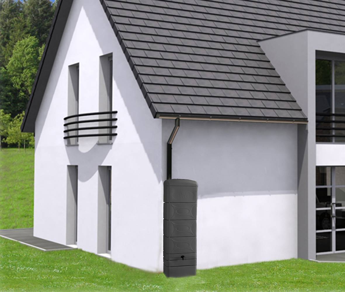 Belli - Récupérateur d'eau de pluie 300L mural couvercle, robinet et collecteur inclus gris anthracite-BELLI - Image 3