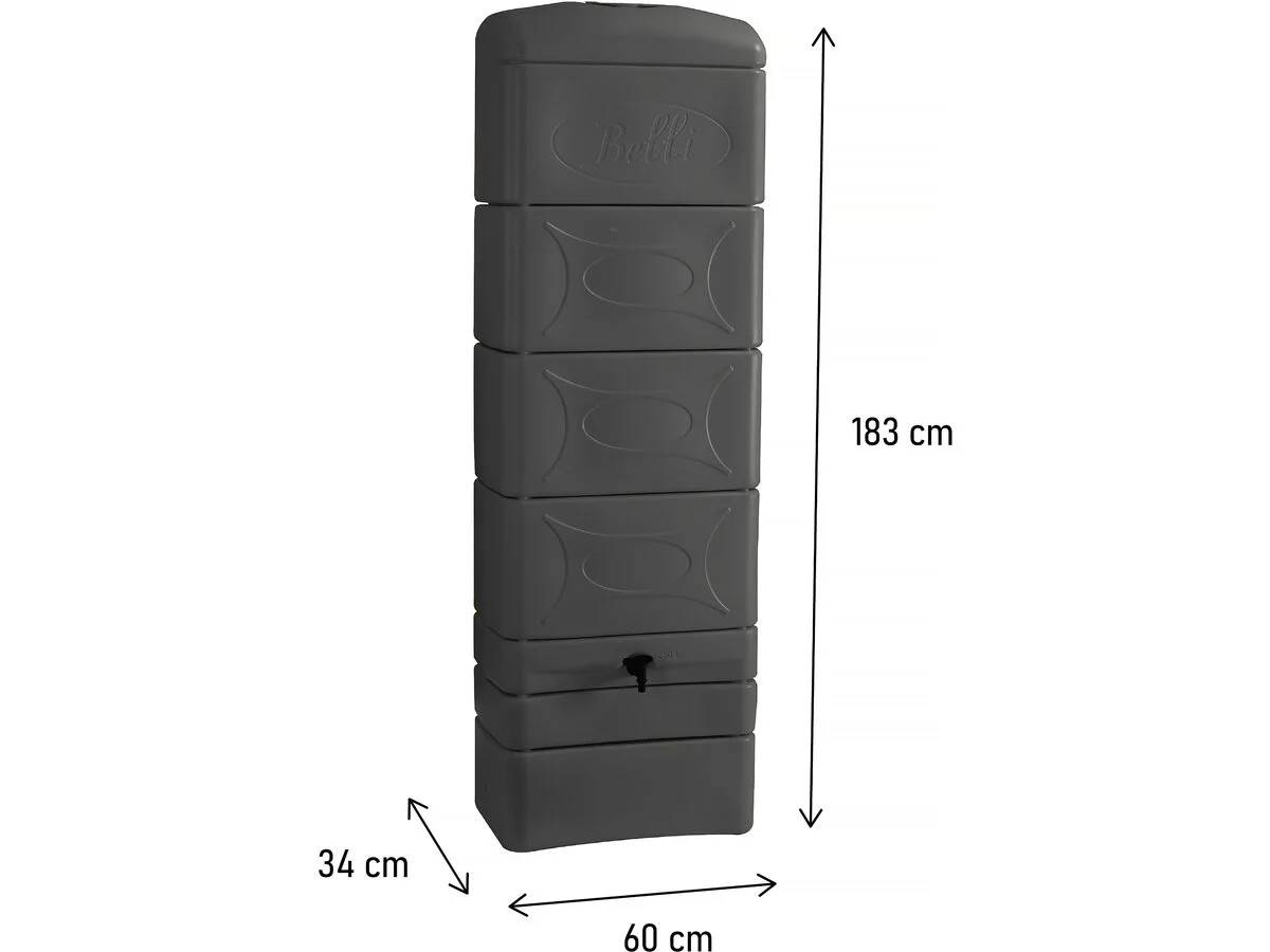 Belli - Récupérateur d'eau de pluie 300L mural couvercle, robinet et collecteur inclus gris anthracite-BELLI - Image 4