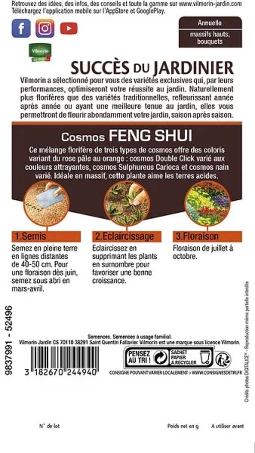 Vilmorin - Cosmos Feng shui en mélange série 3 sachet graines 2 g - Vilmorin - Image 5
