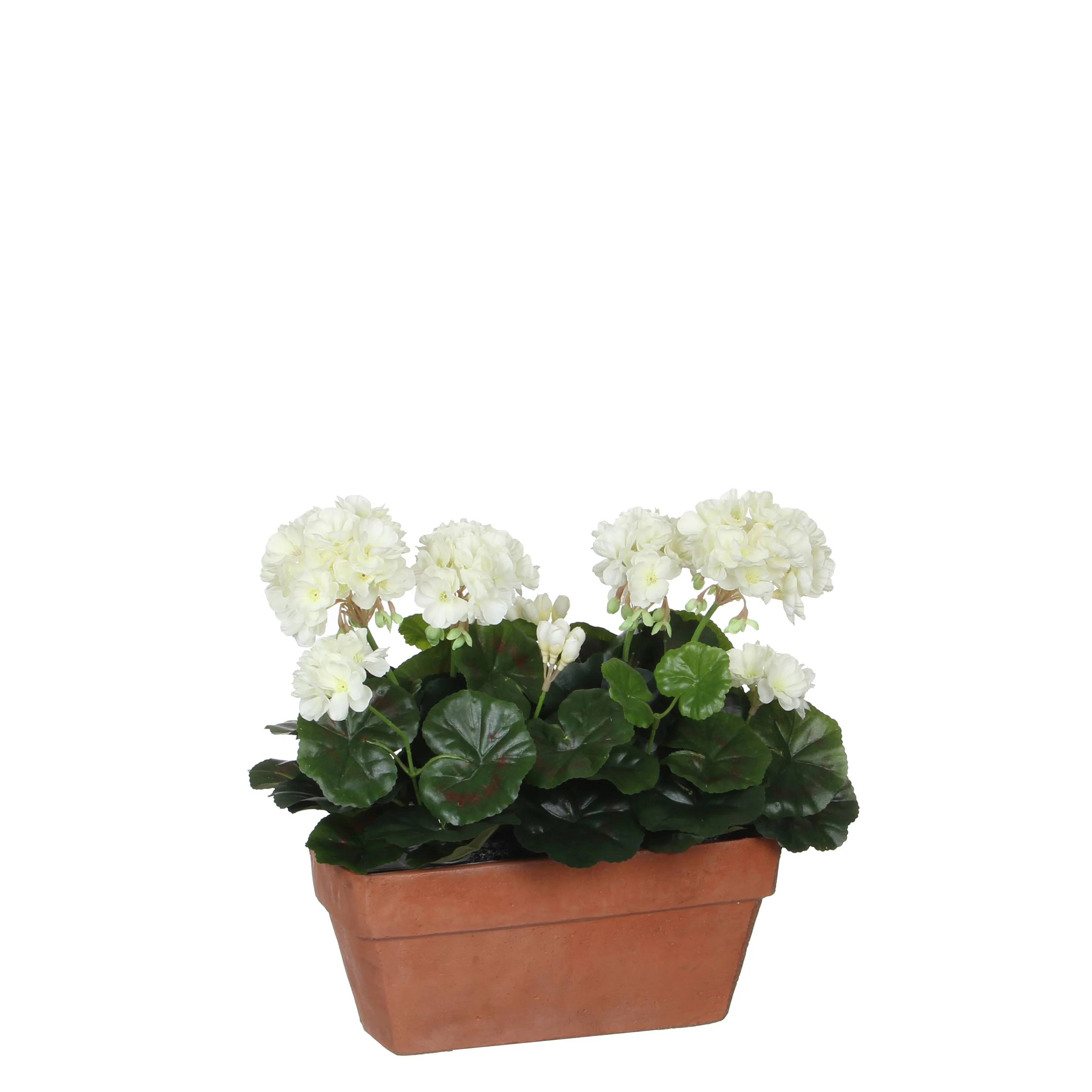 Mica Decorations - Géranium blanc artificiel en jardinière L.29 x l.13 x H.40 cm - Image 2
