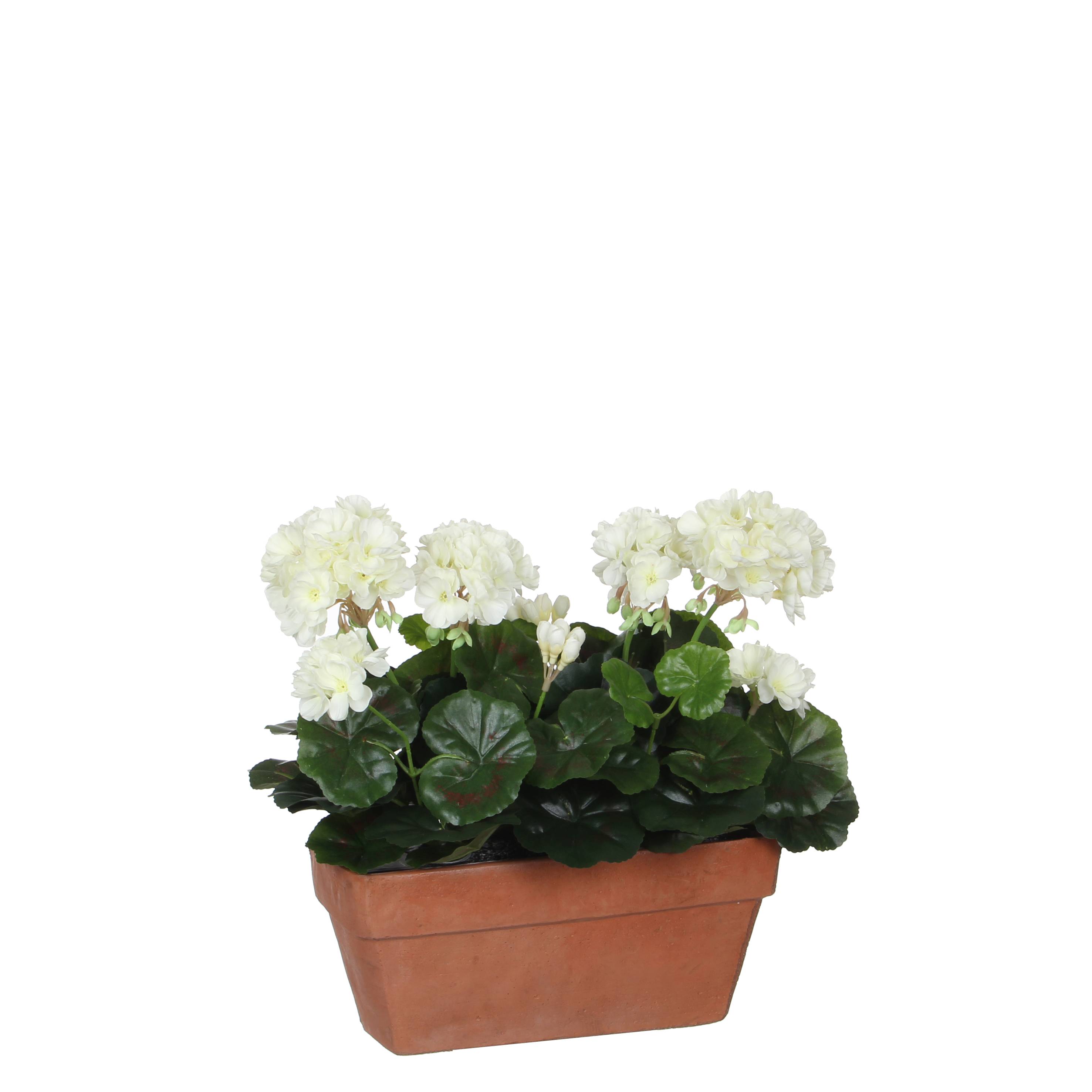 Mica Decorations - Géranium blanc artificiel en jardinière L.29 x l.13 x H.40 cm - Image 1