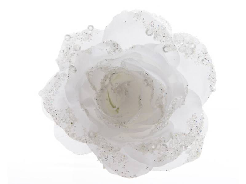 Decoris - Decoris - Rose polyester à paillettes sur clip - Ø.14 x H.8,5 cm