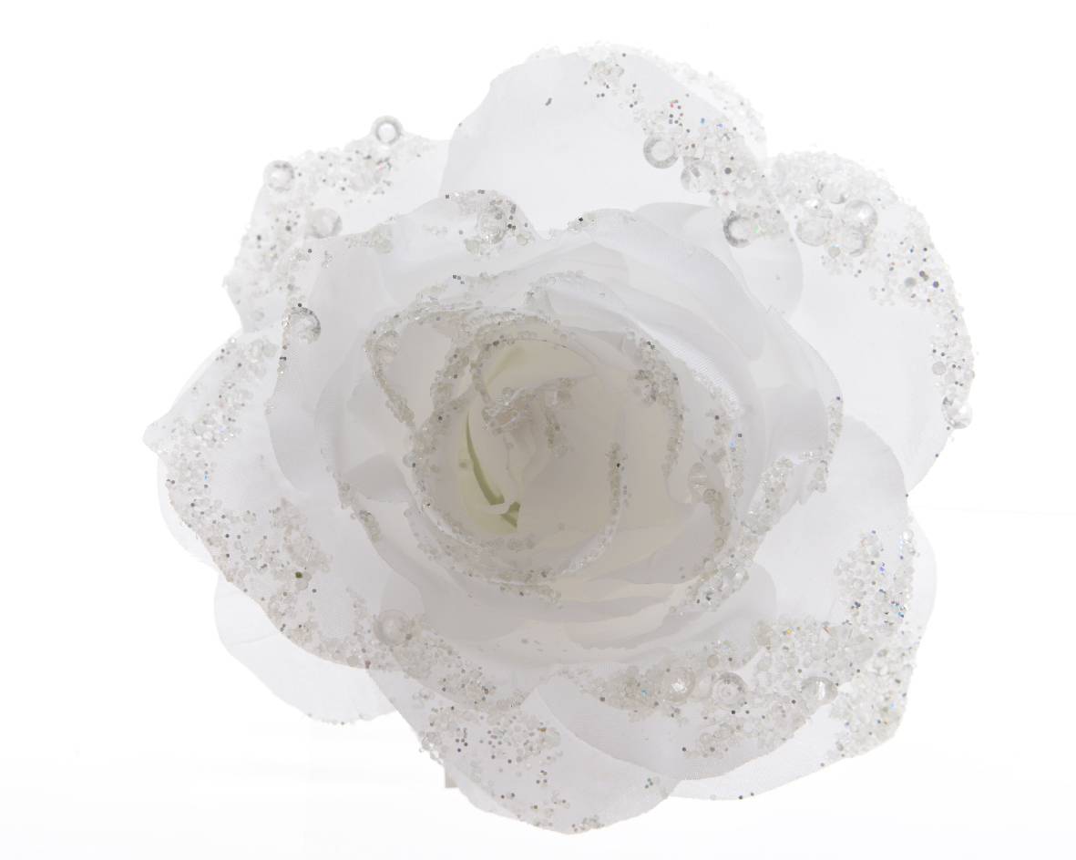 Decoris - Decoris - Rose polyester à paillettes sur clip - Ø.14 x H.8,5 cm - Image 2