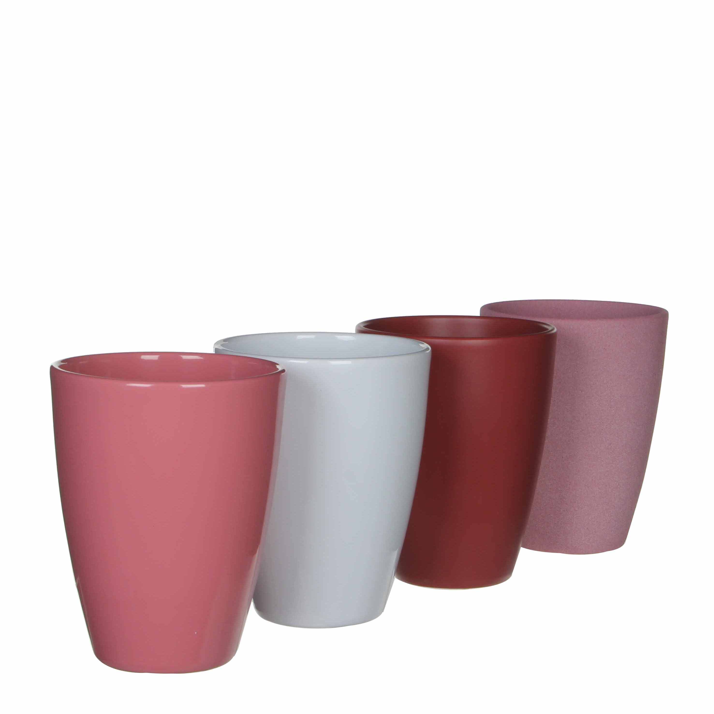 Tusca pot rond blanc rose marsala 4 assortis- H.17 x D.13,5cm