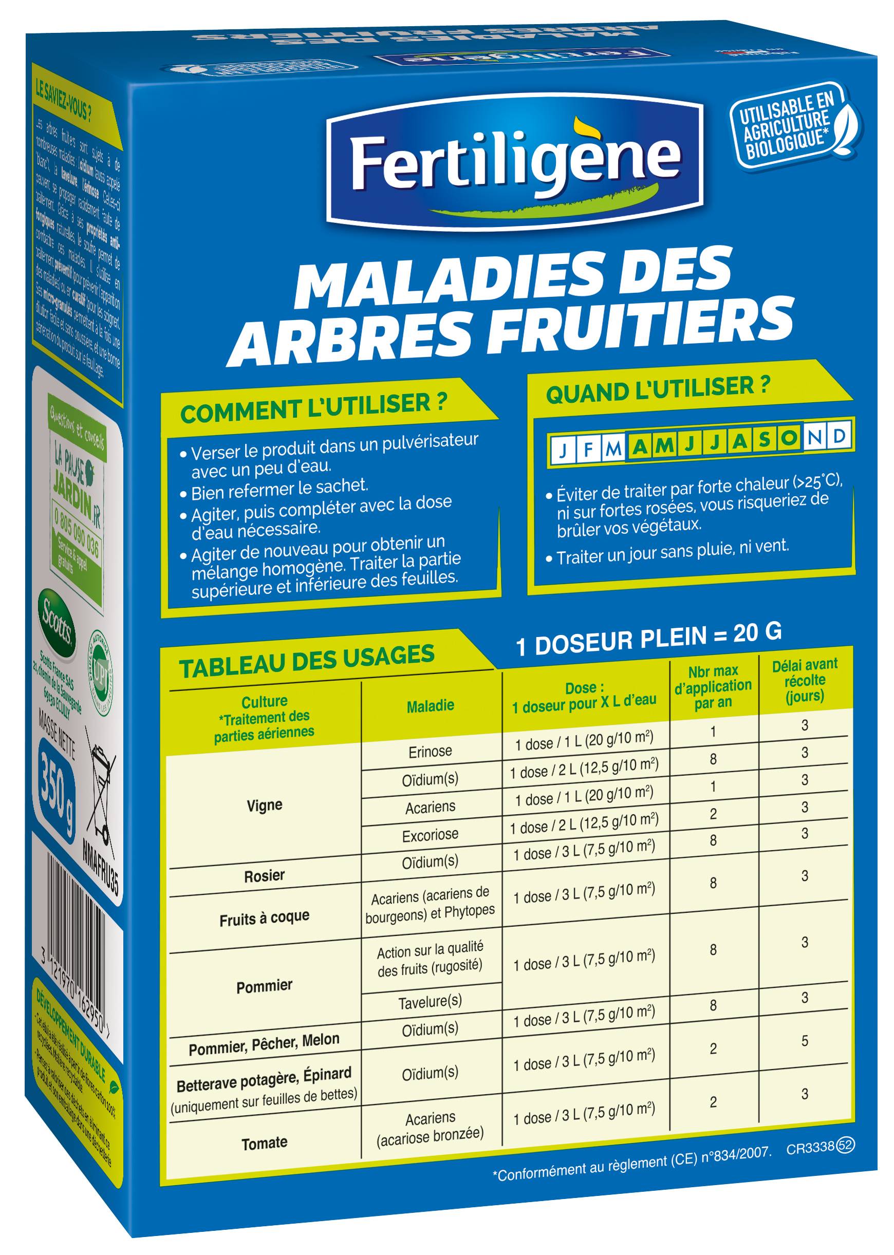 Fertiligène - Anti-maladies Arbres Fruitiers Fongicide Soufre 350g - FERTILIGENE - Image 2