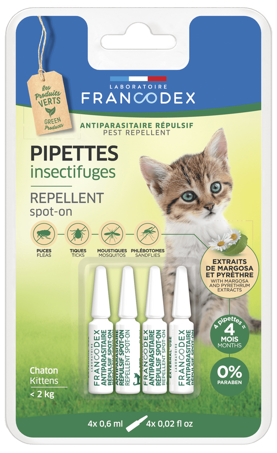 Francodex - Pipettes Antiparasitaires Répulsives Chaton 4x0,6 ml - Image 1