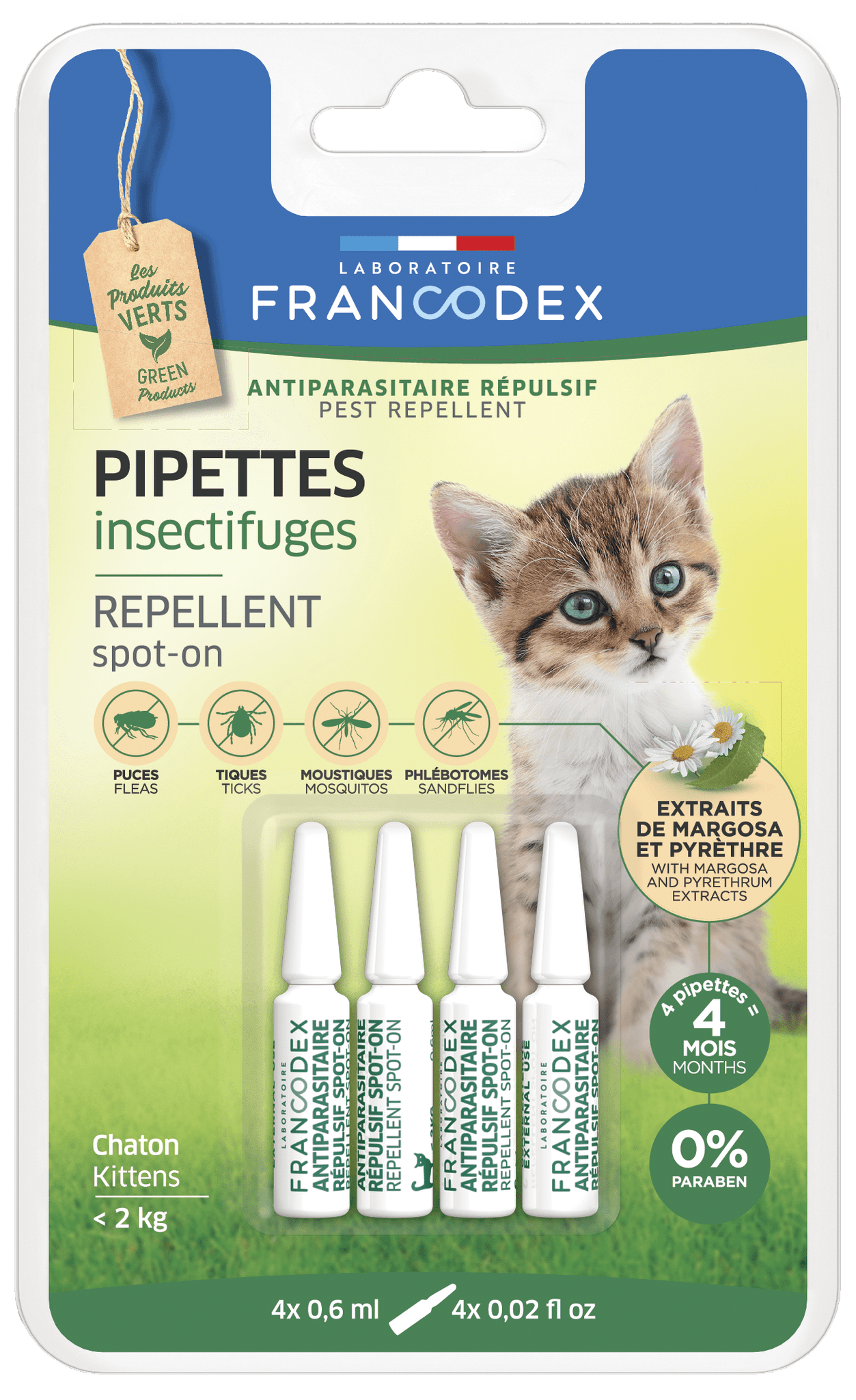 Francodex - Pipettes Antiparasitaires Répulsives Chaton 4x0,6 ml - Image 1