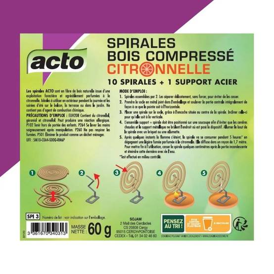 Acto - Spirales insecticide bois compressé citronnelle lot de 10 – ACTO - Image 4