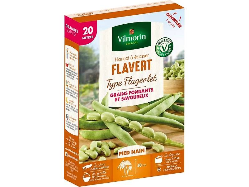 Vilmorin - Haricot Nain à Ecosser Flavert serie 20M boîte graines 92 g - Vilmorin