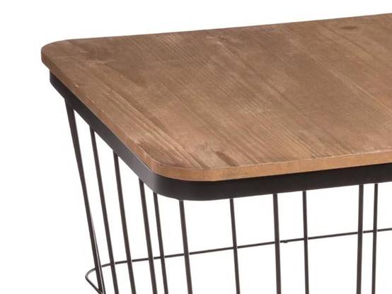 Table d'appoint grille métal bois carrée bois noir 39x39x43 cm - ATMOSPHERA - Image 1