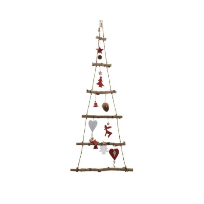 Decoris - Sapin artificiel en Bouleau déco Rouge à suspendre - H.100 cm