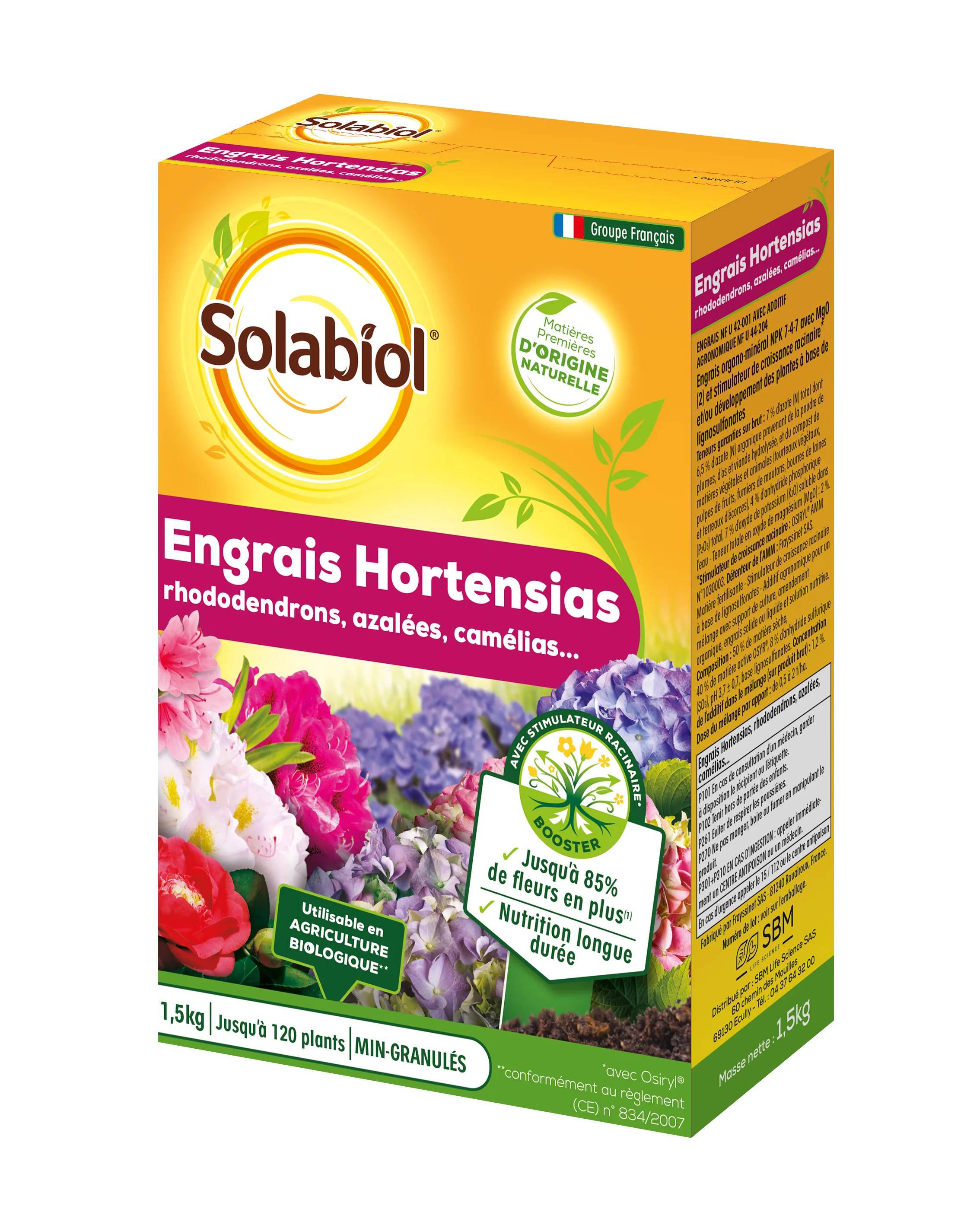 Engrais hortensias rhododendrons 1,5kg - SOLABIOL