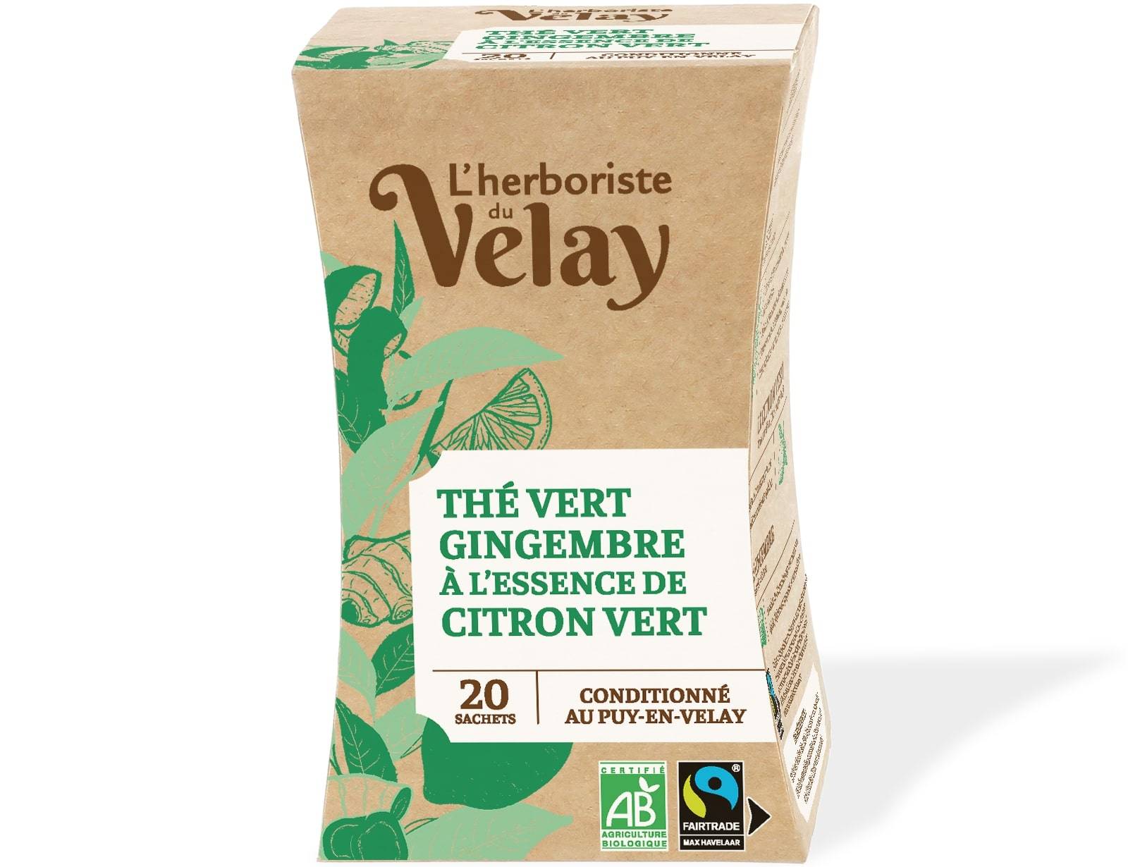 Herboriste du Velay - Thé vert BIO gingembre & citron vert x20 - L'Herboriste du Velay