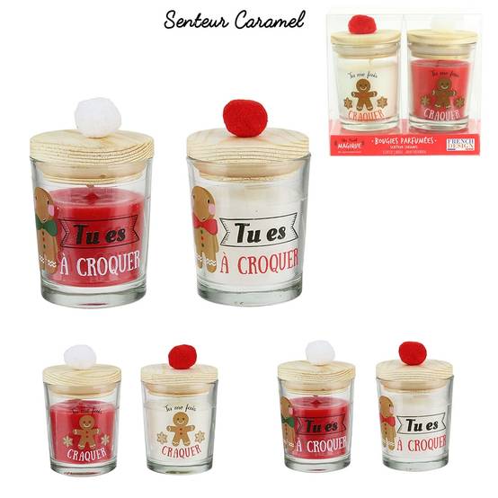 Lot de 2 bougies top bois pompon Un noël magique - Image 1