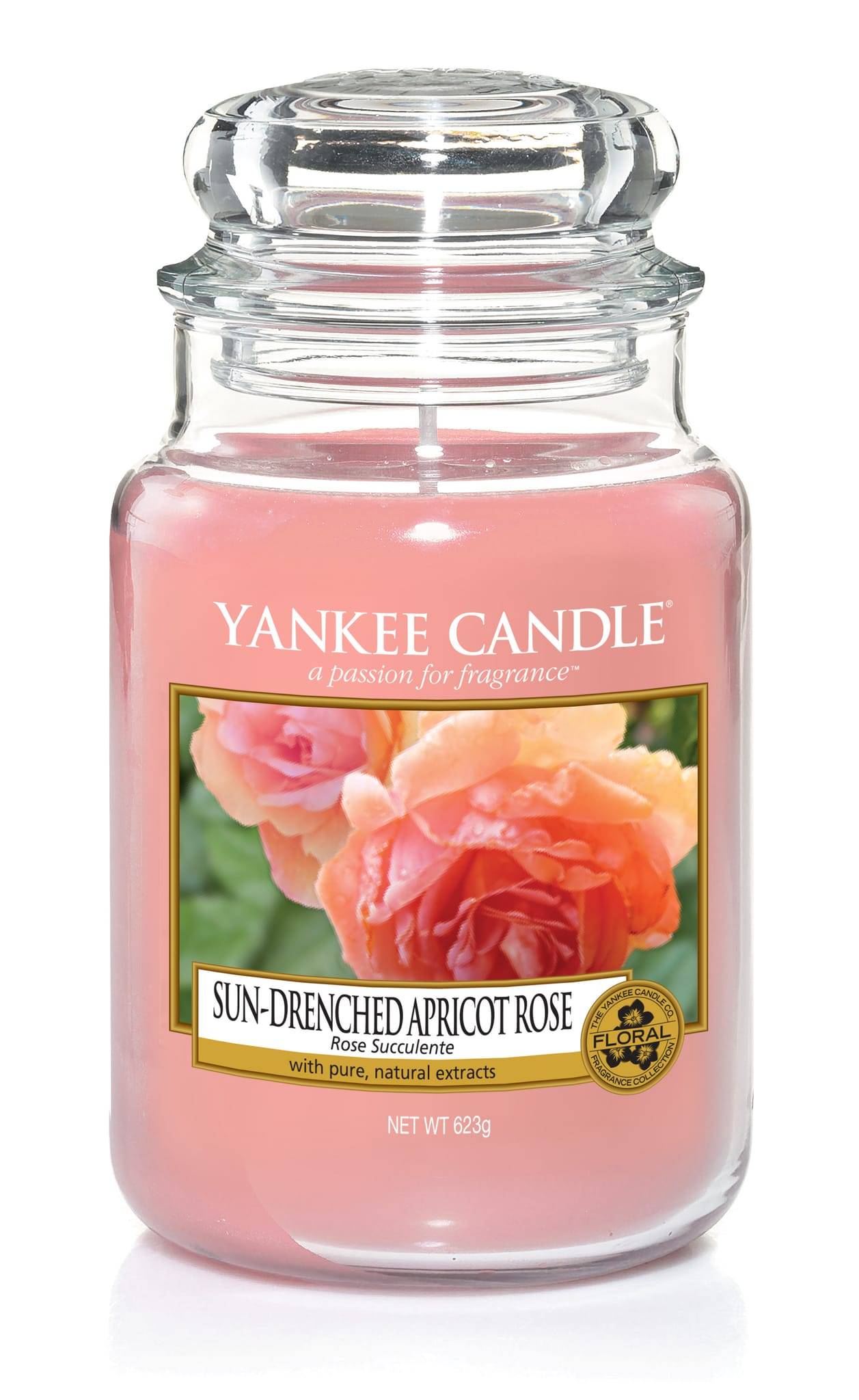Yankee Candle - Bougie Rose succulente senteur fleurs et abricots - Grande jarre