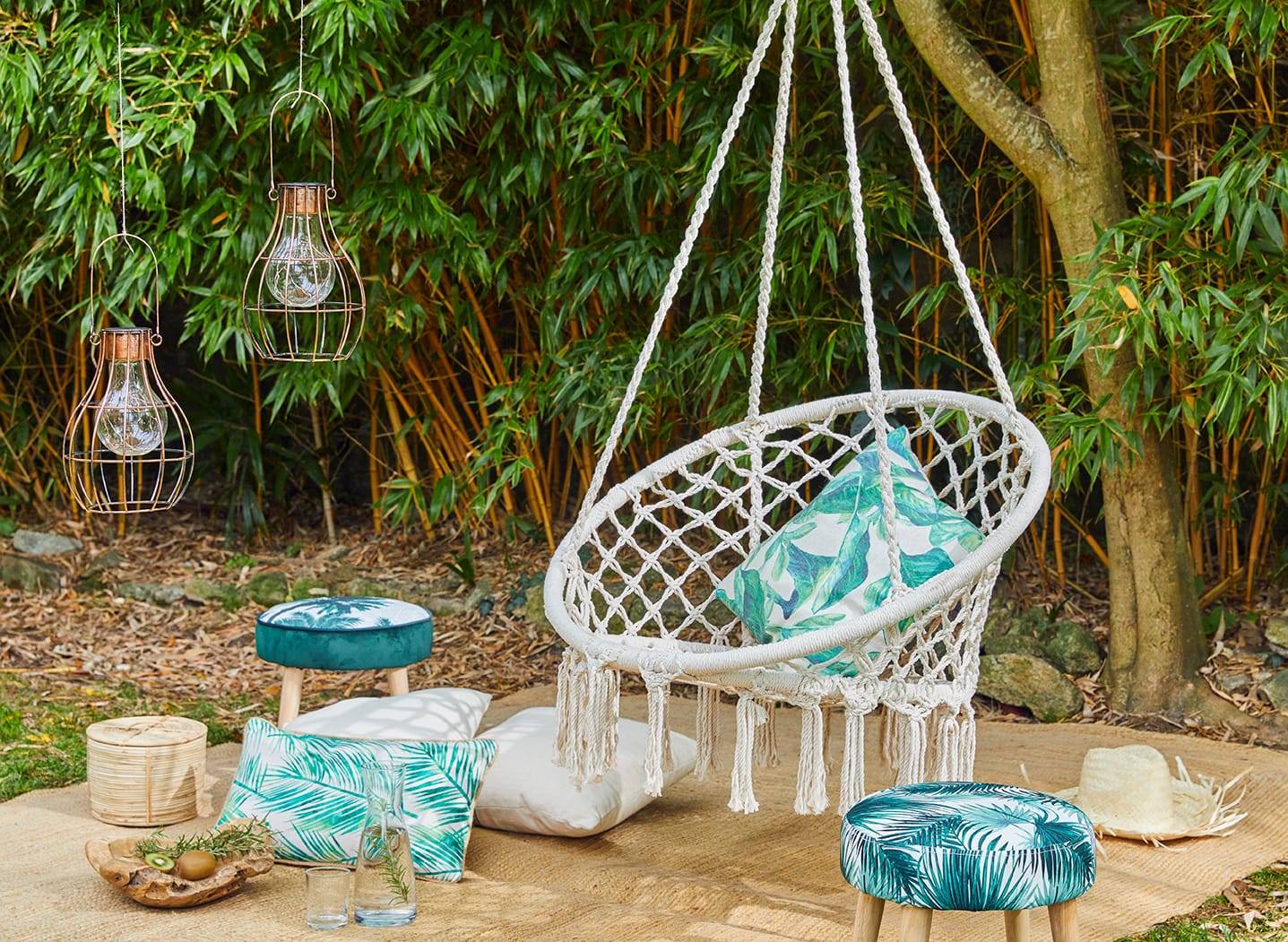 Decoris - Chaise hamac suspendu Écru Poly Coton H.123 x Ø.82 cm - Image 3