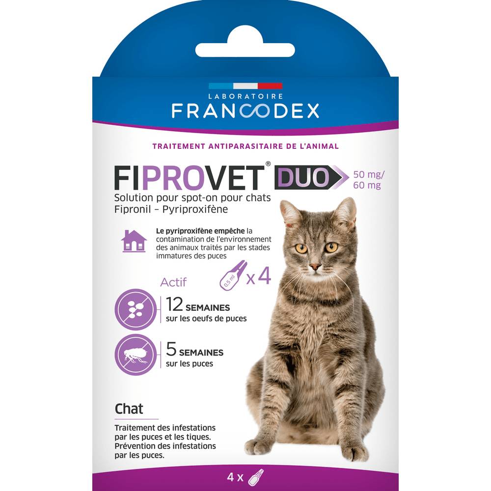 Francodex - FIPROVET DUO 50 mg/60 mg - Solution pour spot-on chat x4 - Image 2