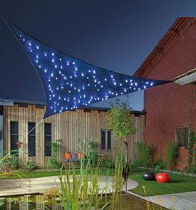 Voile d'ombrage triangulaire Led solaires Bleu nuit L.3,60 m