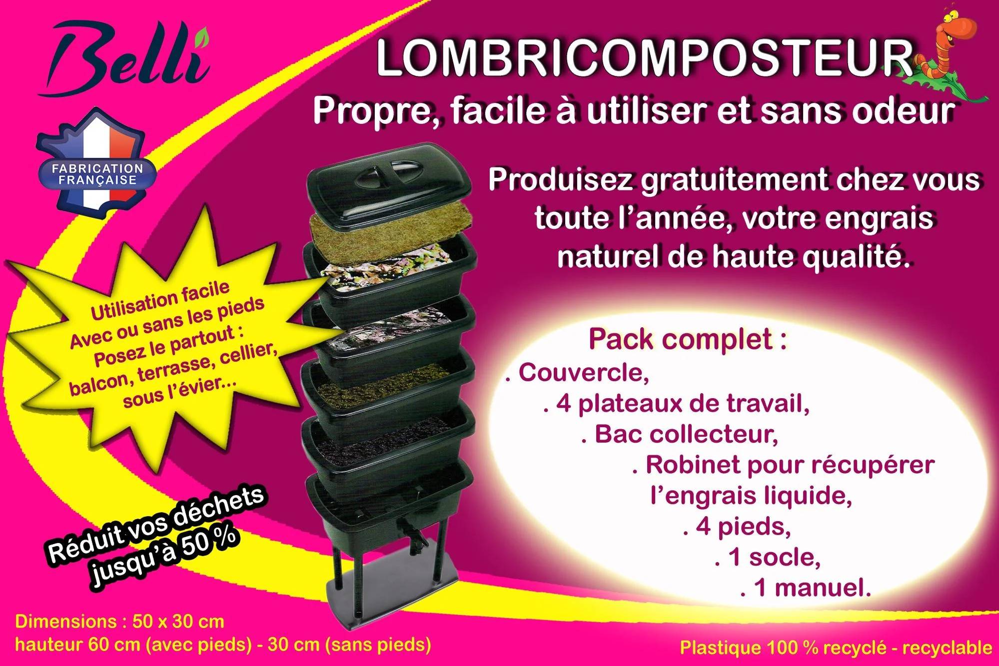 Belli - Lombricomposteur Noir 4 Bacs 32L – BELLIJARDIN - Image 2