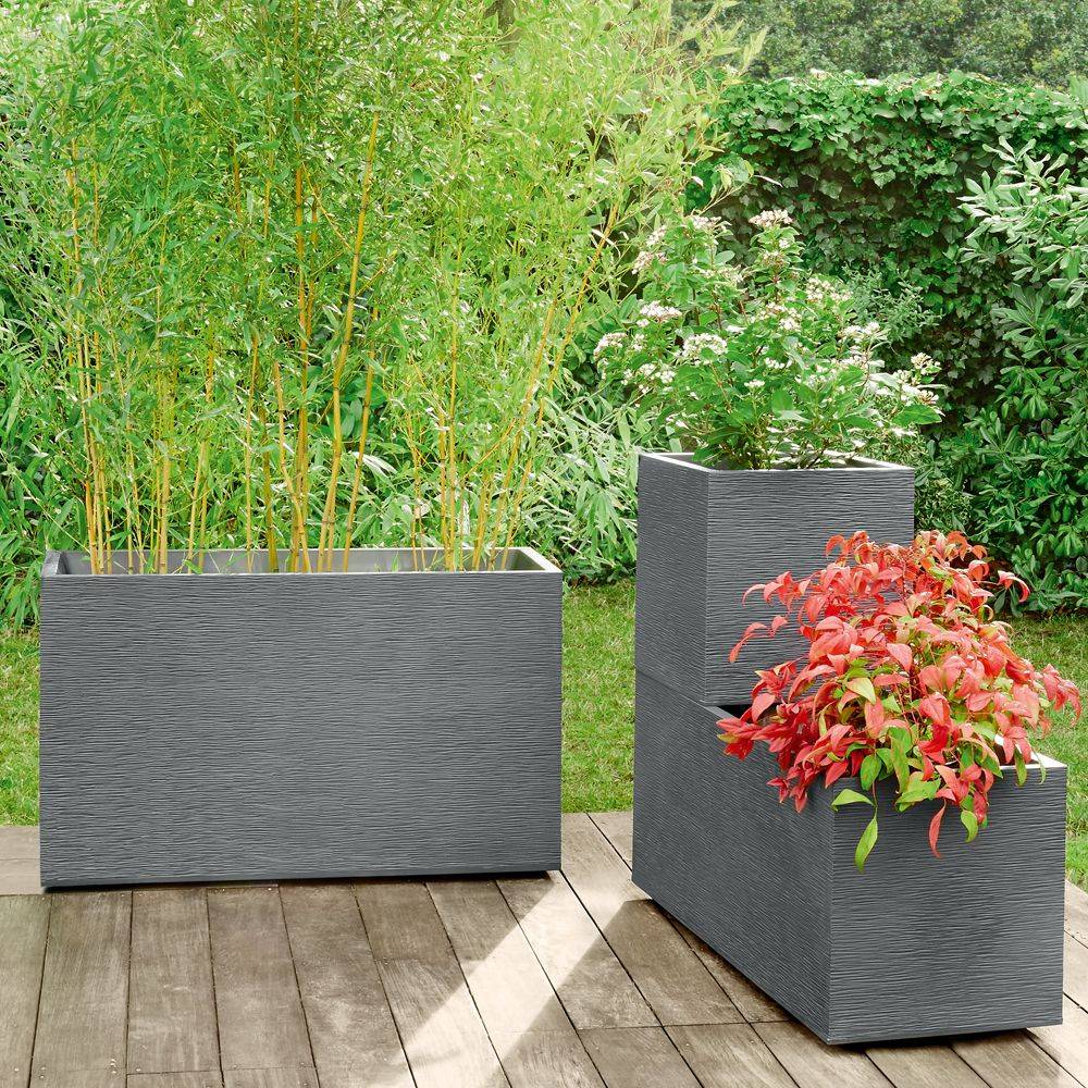 EDA Plastiques - Jardinière Graphit résine L99.5 H43 blanc - Image 3