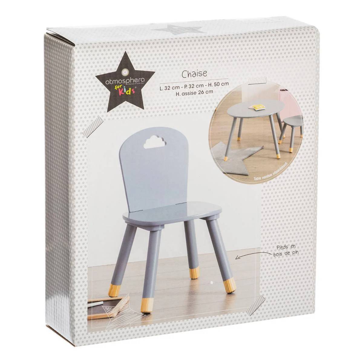 Chaise enfant bois gris L 32 x P 31,5 x H 50 cm - DOUCEUR - Image 1