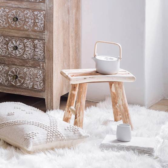 Tabouret en bois de peuplier naturel L 34,5 x P 23 x H 31 cm - ATMOSPHERA - Image 3