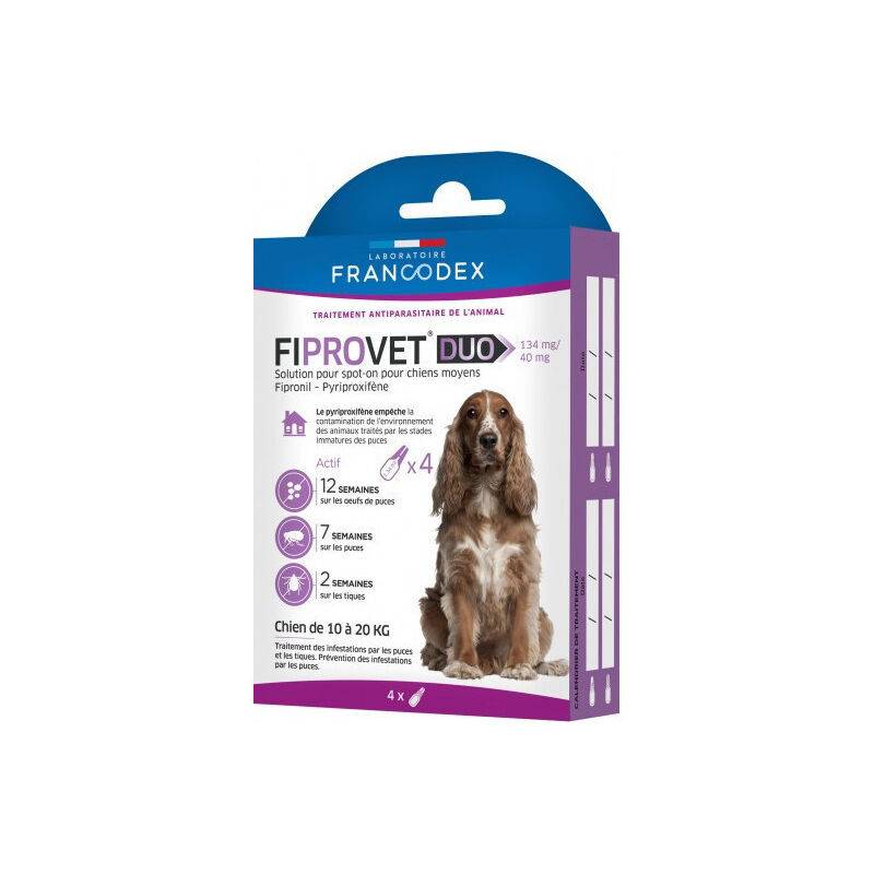 FIPROVET DUO 134 mg/40 mg - Solution pour spot-on chien x4 - Image 2