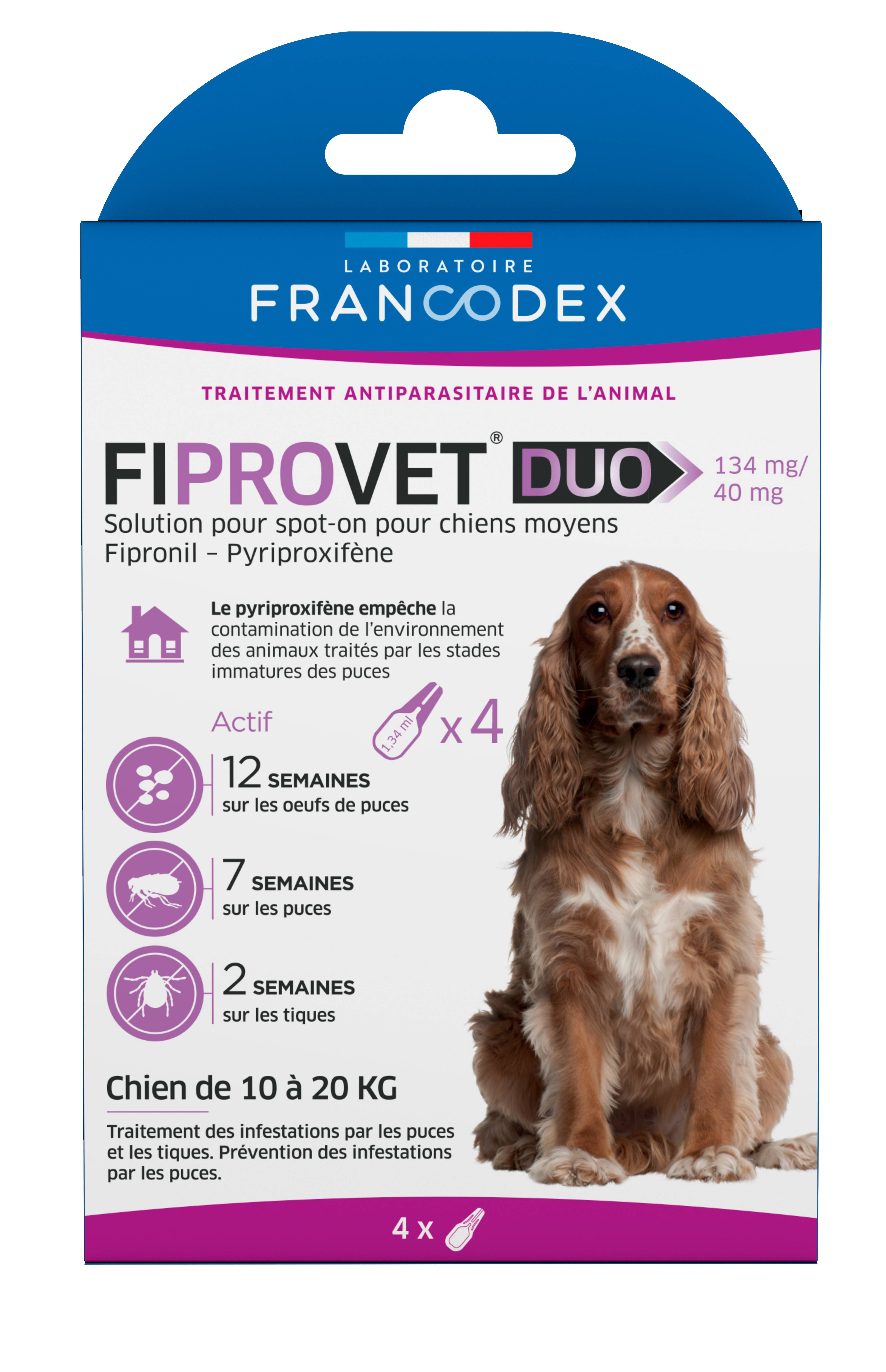 FIPROVET DUO 134 mg/40 mg - Solution pour spot-on chien x4 - Image 1