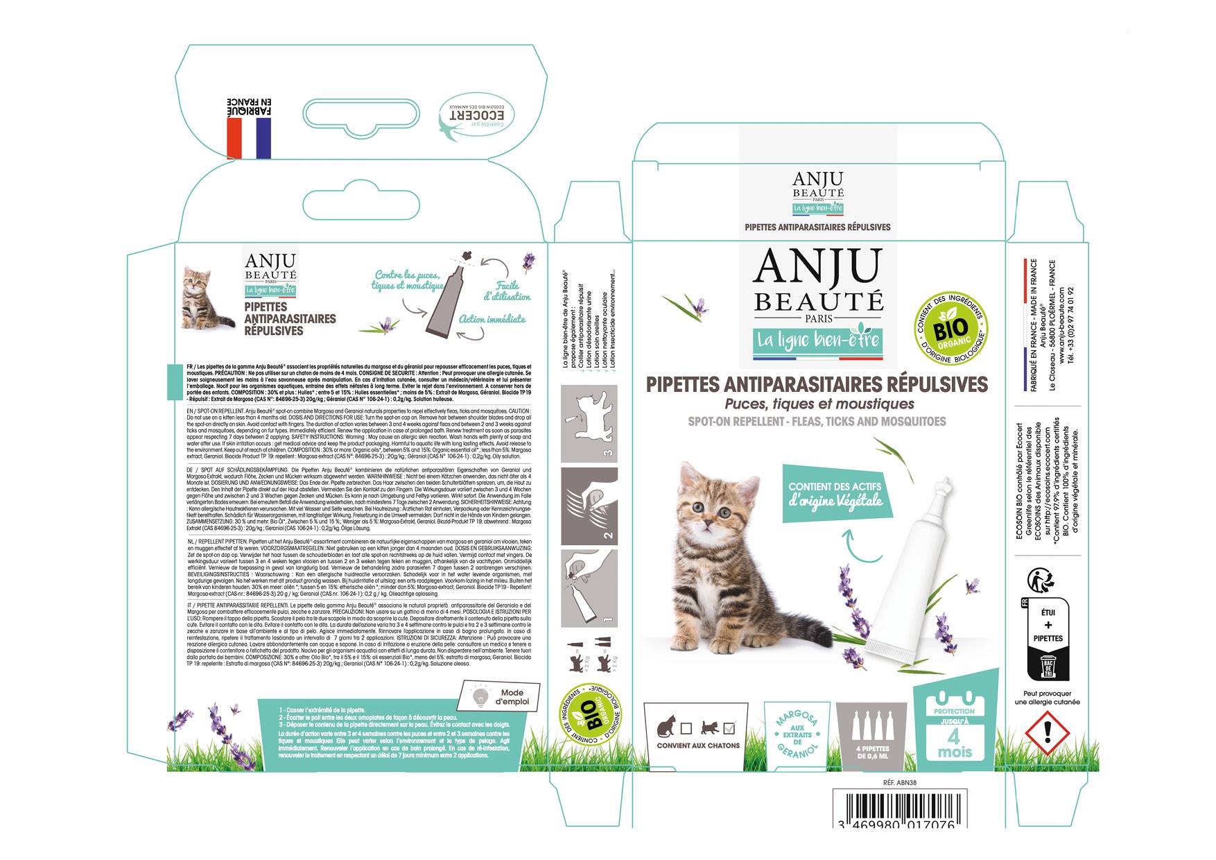Anju Beaute - Pipette Insectifuge Chaton Ecosoin Bio x 4 - Image 2