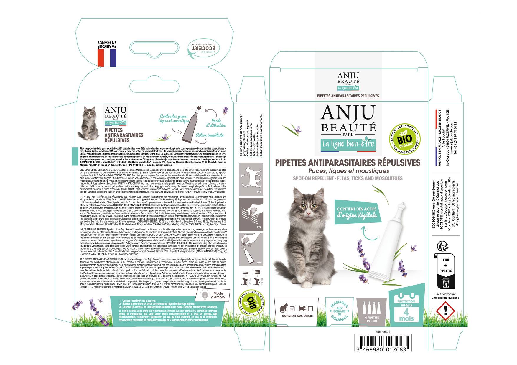 Anju Beaute - Anju - Pipette Insectifuge Ecosoin Bio pour chat x4 - Image 2