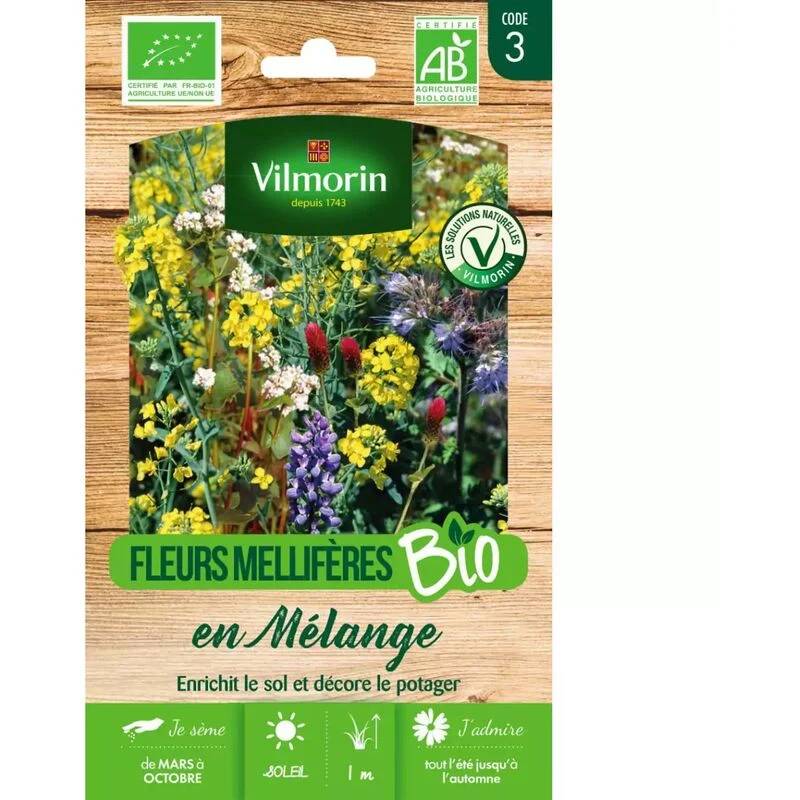 Vilmorin - Fleurs en mélange bio pour engrais vert série 3 sachet graines 4 g - Vilmorin