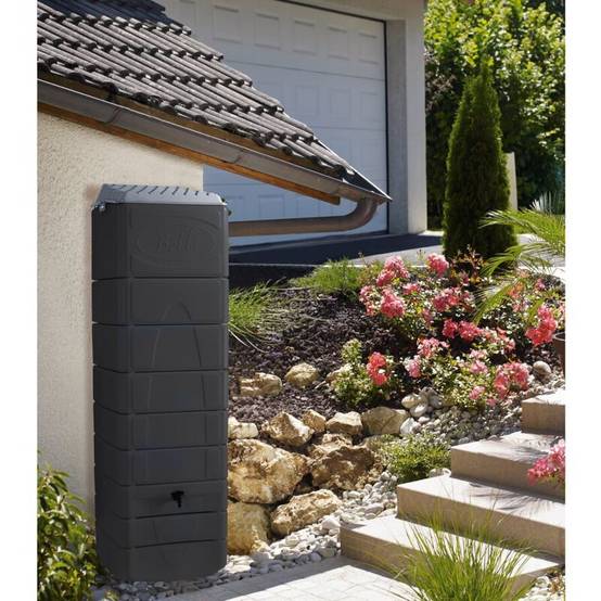 Belli - Récupérateur d'eau de pluie 650L mural couvercle, robinet et collecteur inclus Gris - BELLI - Image 1