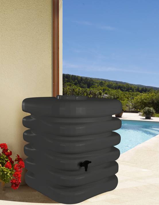 Belli - Récupérateur d'eau de pluie 1000L robinet et collecteur inclus cubique gris anthracite – BELLI - Image 2