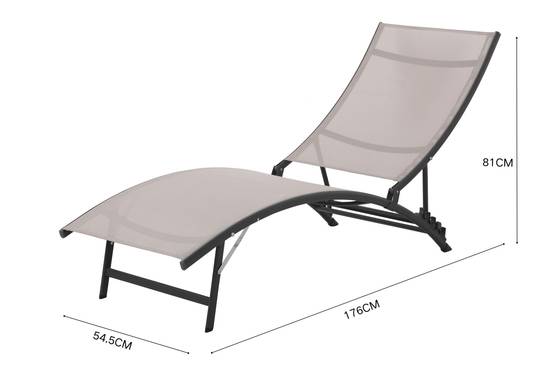 Ecloz - Bain de soleil pliable et dossier réglable acier textilène taupe Farniente - ECLOZ - Image 6