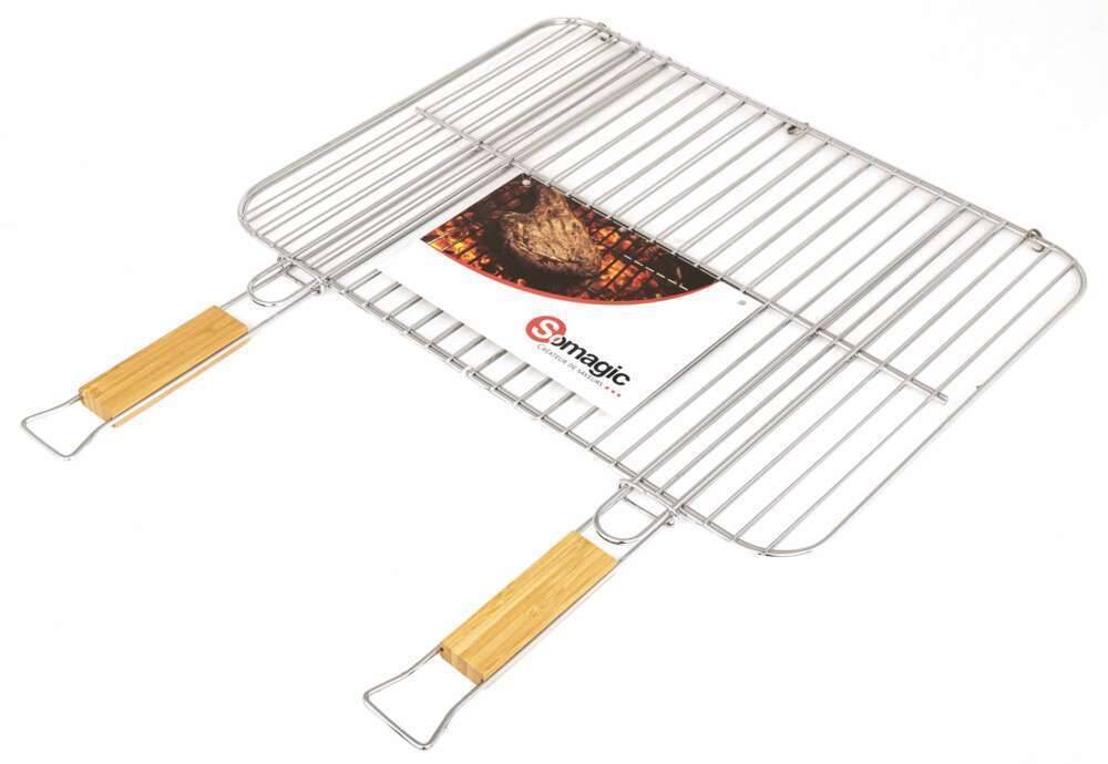 Somagic - Grille barbecue double acier chromé 51 x 38 cm manche bois - SOMAGIC