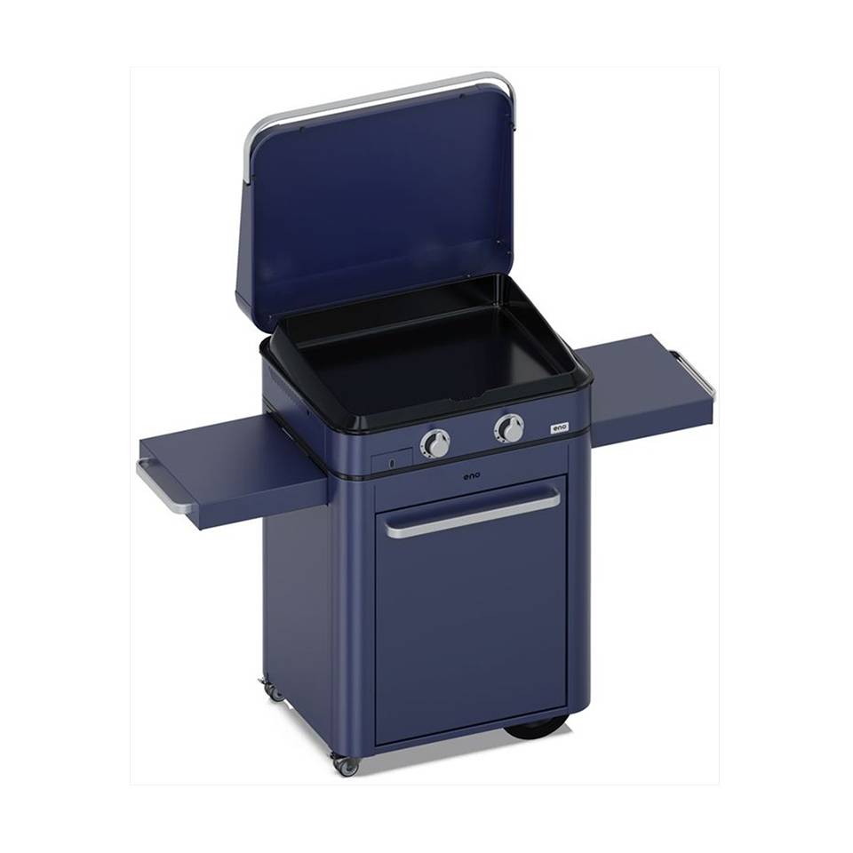 Eno - Plancha gaz 2 feux chariot couvercle fonte émaillée bleu Combo Enosign 65 Eno - Image 1