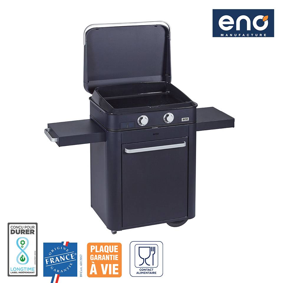 Eno - Plancha gaz 2 feux chariot couvercle fonte émaillée bleu Combo Enosign 65 Eno - Image 2