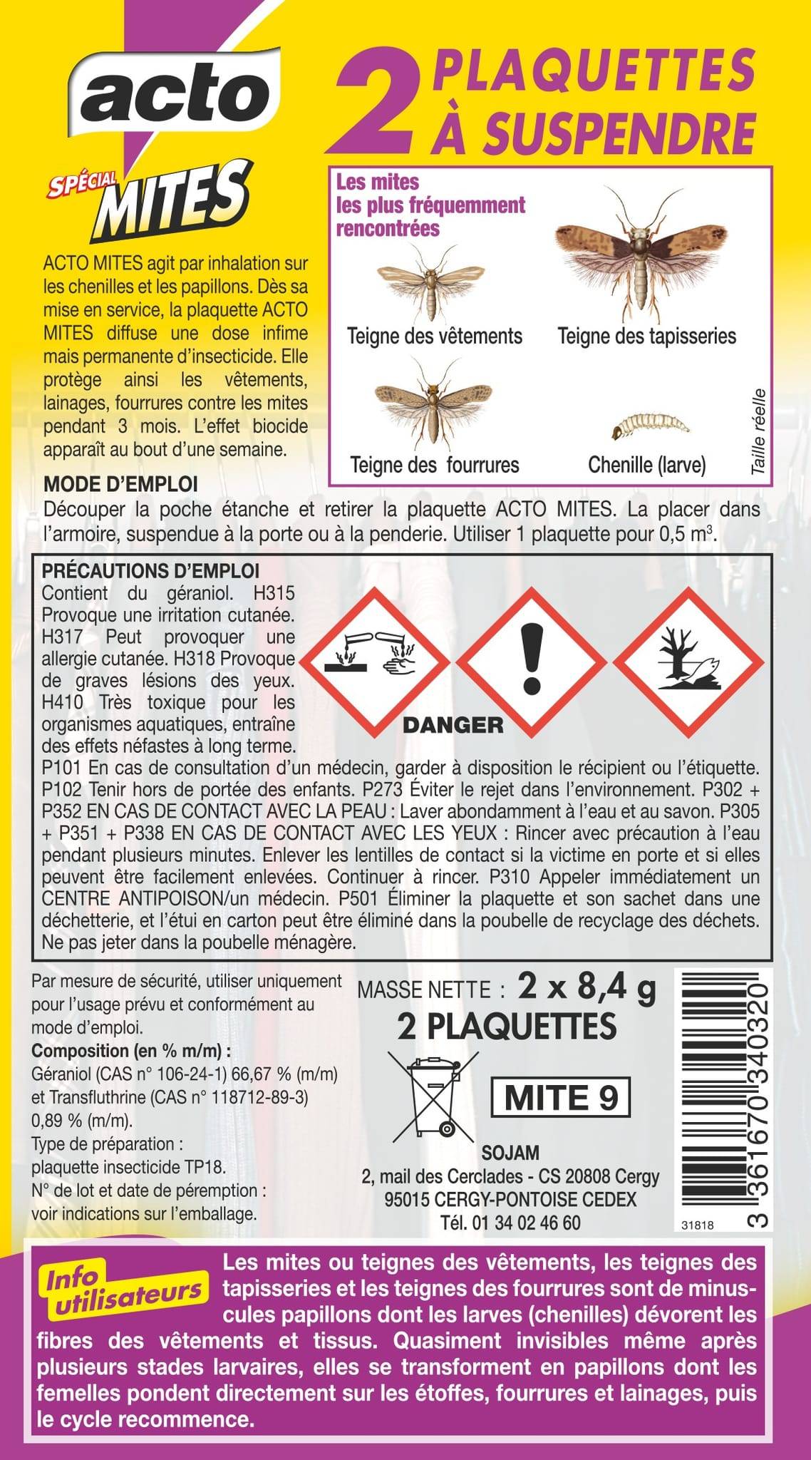Acto - Acto - 2 plaquettes spéciale mites pour textiles - À suspendre - Image 2