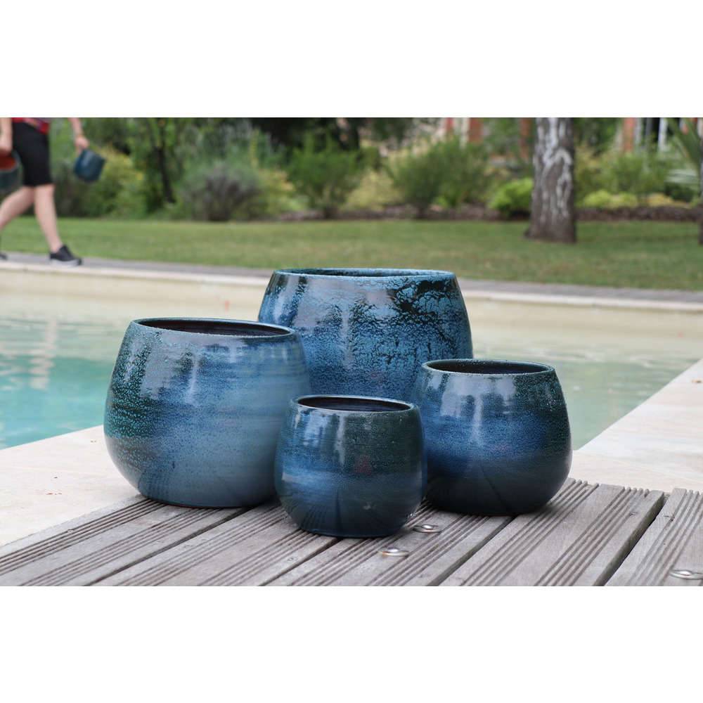 Pot Cancale Terre Cuite Bleu Ø 14 cm H 14 cm - POTERIALBI - Image 1