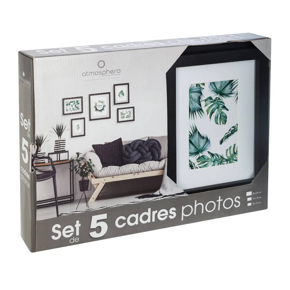 Set de 5 cadres photos bois et verre tropical noir ATMOSPHERA - Image 2