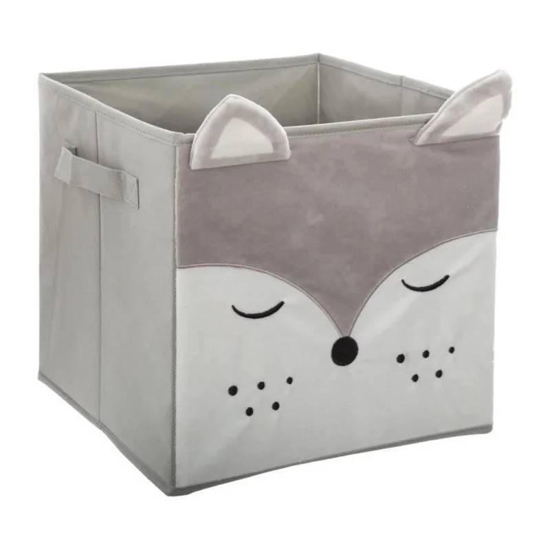 Bac de rangement renard velours gris L 29 cm l 29 cm H 29 cm - ATMOSPHERA - Image 1