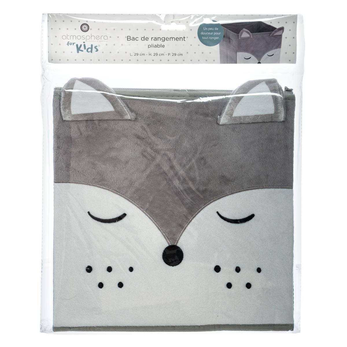Bac de rangement renard velours gris L 29 cm l 29 cm H 29 cm - ATMOSPHERA - Image 4