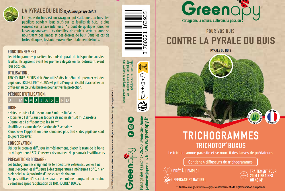 Greenapy - Anti-pyrale du buis trichogrammes Tricholine Buxus boîte de 4 diffuseurs - Greenapy - Image 1
