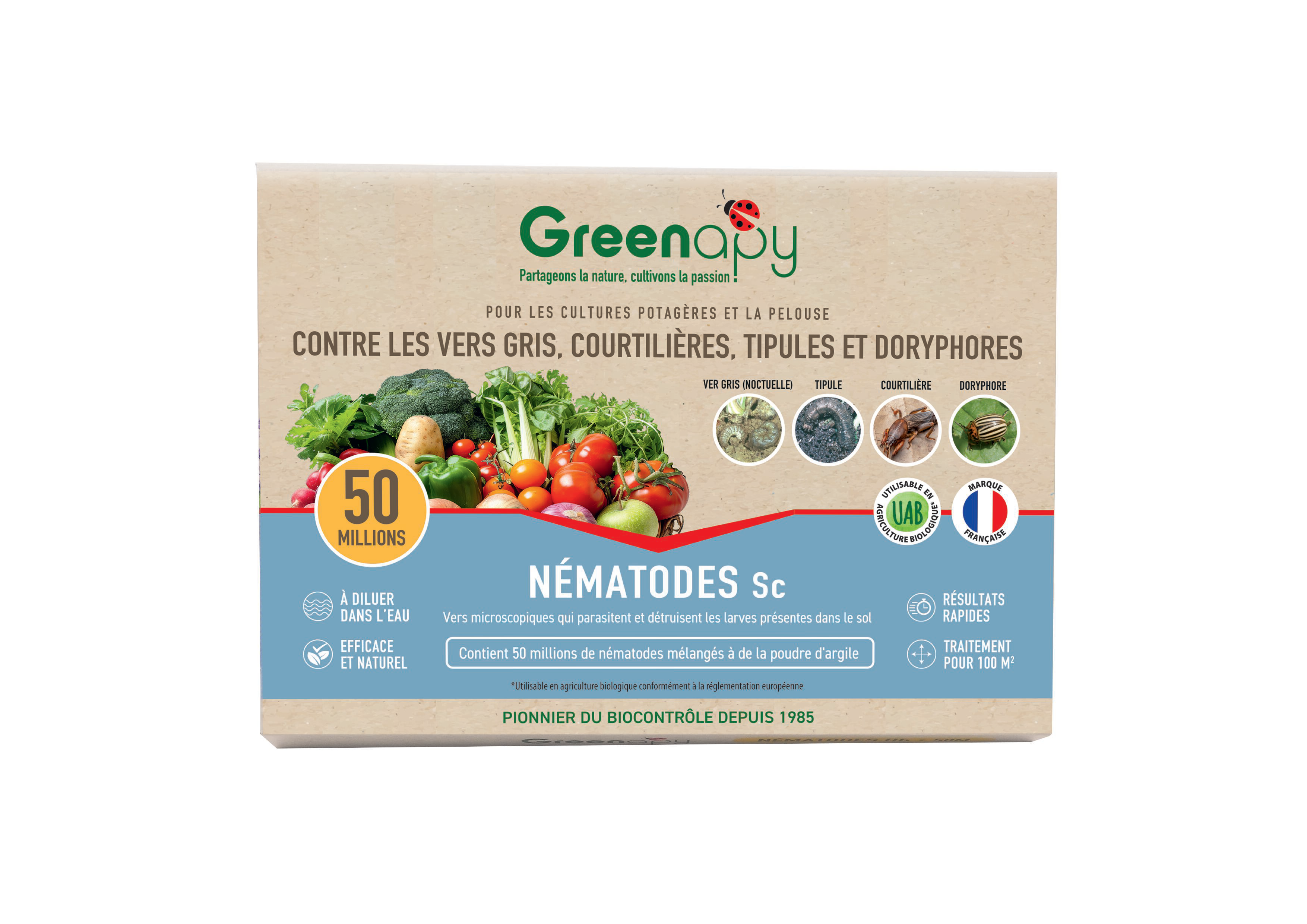 Greenapy - Nématodes SC anti vers gris et doryphores Steinernema carpocapsae boîte de 50 millions - Greenapy - Image 1