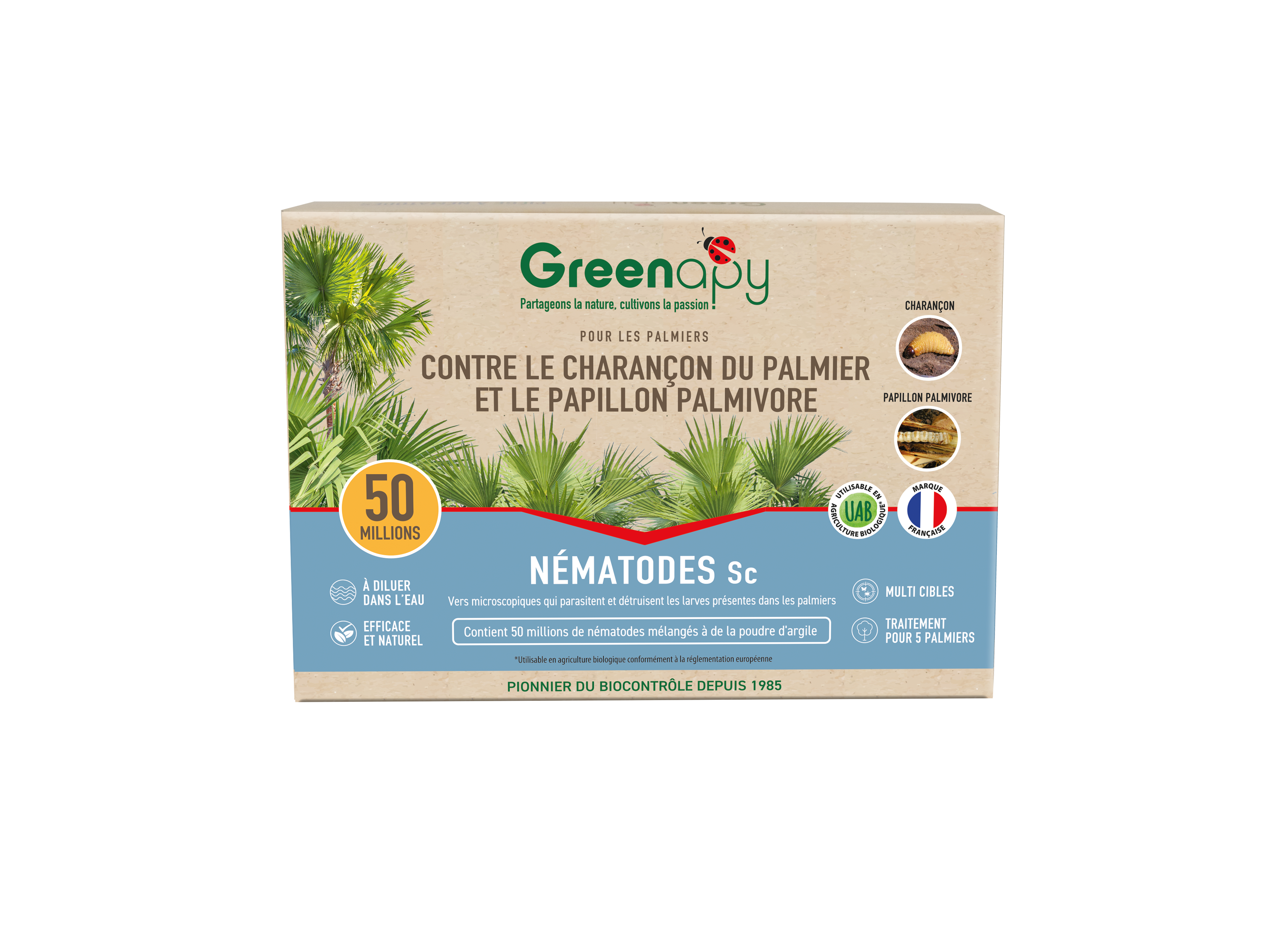 Greenapy - Nématodes utiles spécial ravageurs du palmier Steinernema carpocapsae boîte de 50 millions- Greenapy - Image 1
