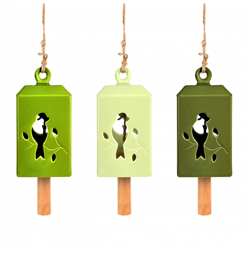 Carillon Terre Cuite Bois Pin Vert L 11,1 l 11,1 H 21,8 cm
