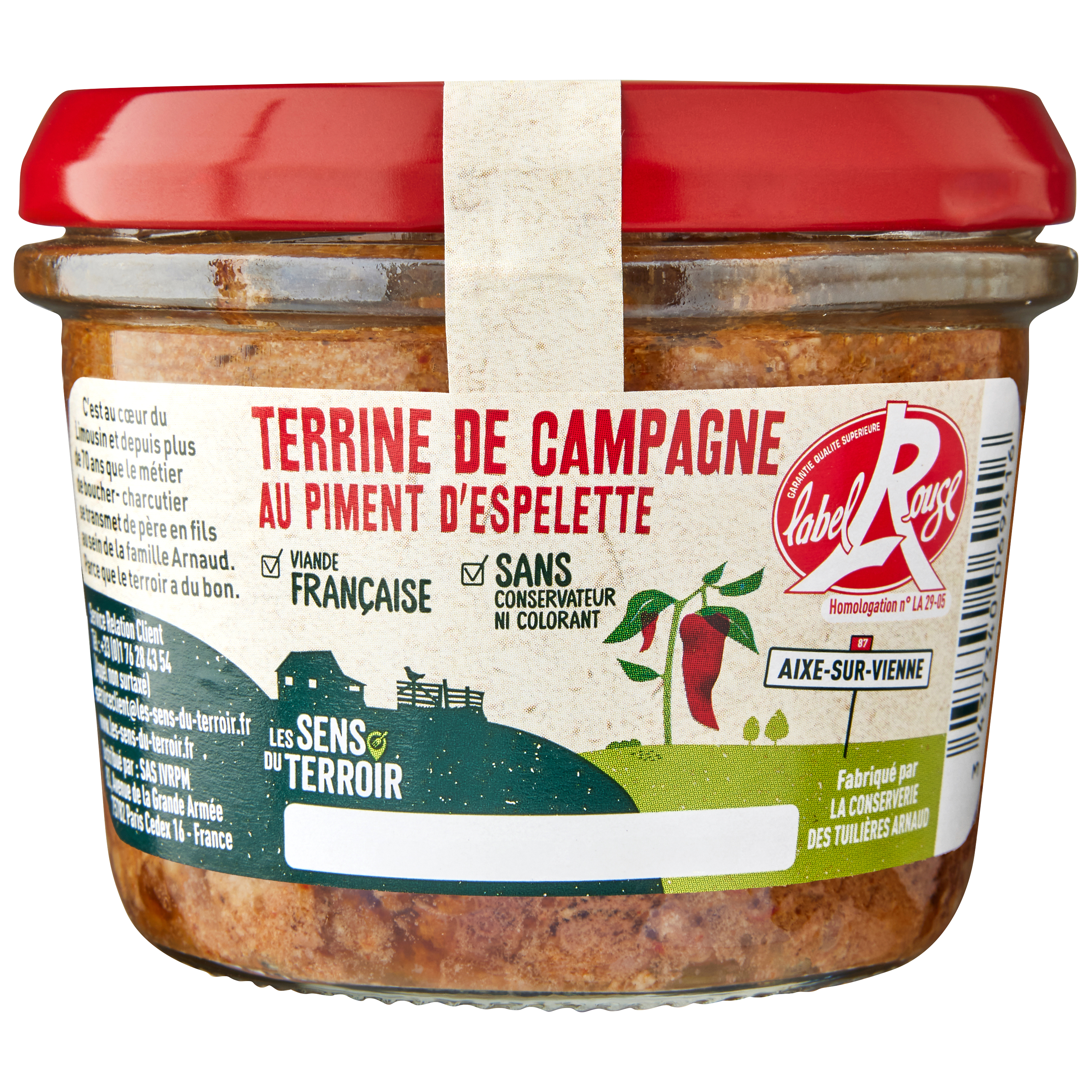 Les Sens du Terroir - Terrine piment d'Espelette Label Rouge 180 g -Les Sens du Terroir